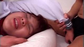 Jap school doll takes dildos down her sex holes for double bj