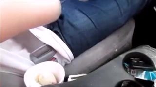 Wife give husband handjob while driving making him cum