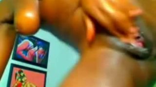 Black girl fucks her dildo on webcam