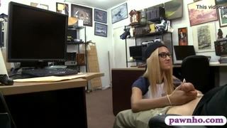 Skinny blonde babe railed by pawn dude at the pawnshop
