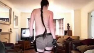 Sexy milf does tomb raider cosplay and shows off her sexy body