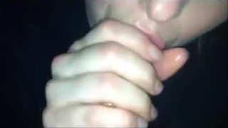 Blonde girl giving awesome deepthroat blowjob